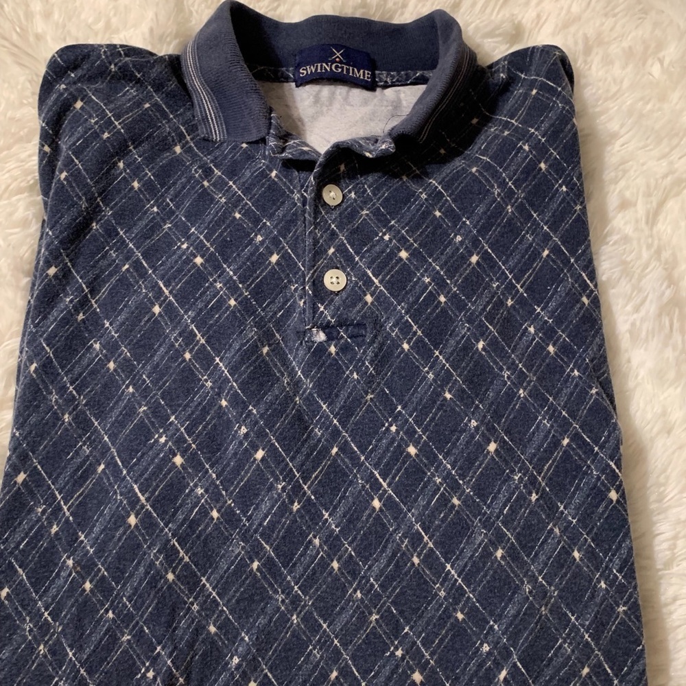 Swingtime Mans Golf Navy Blue Print Polo L Shirt